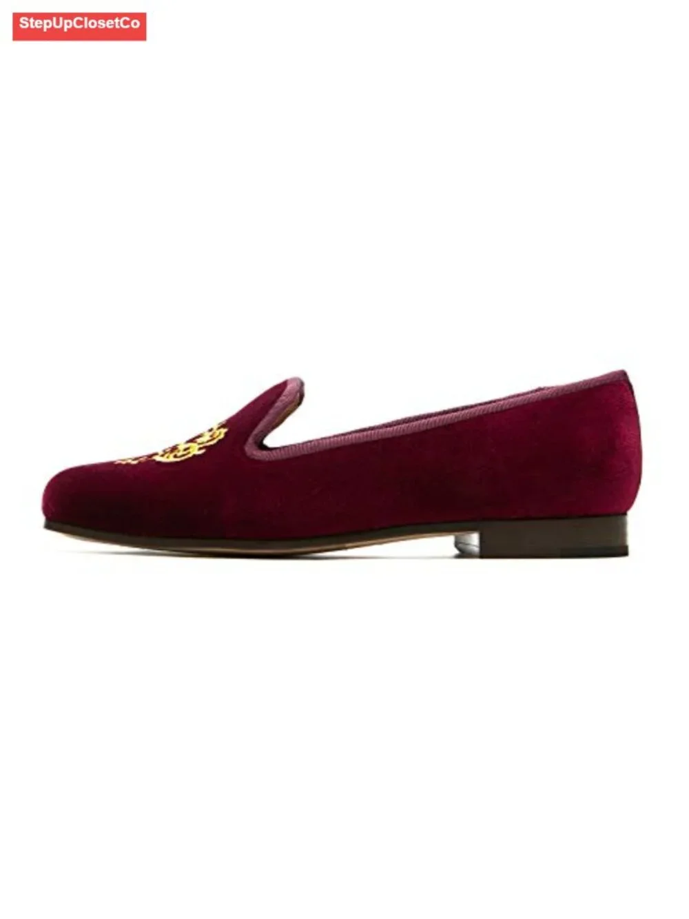Women's Velvet Loafer Flats with Embroidery, Goat Leather Insole